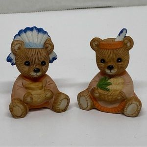Vintage Homco Porcelain Teddy Bear Figurines #5312 Thanksgiving Set of 2 Bears